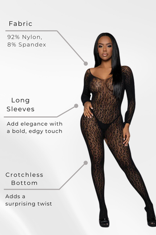 Animal Instinct Bodystocking, Sexy Leopard Netting Catsuit Bodystocking