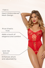 Load image into Gallery viewer, Heart embroidered mesh teddy
