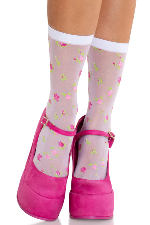 Embroidered Rosette Crew Socks – Sweet, Sheer & Totally Spring-Ready
