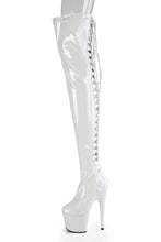 Load image into Gallery viewer, Stretch Thigh Boot with 7-Inch Stiletto Heel, Platform, and Rear Lace-Up Detail
