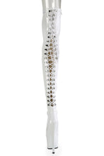 Load image into Gallery viewer, Stretch Thigh Boot with 7-Inch Stiletto Heel, Platform, and Rear Lace-Up Detail
