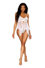 Load image into Gallery viewer, Lace and mesh babydoll and G-string set
