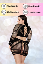 Load image into Gallery viewer, Seamless Fishnet and Opaque Long Sleeve Chemise with Organic Shape Ring Connector
