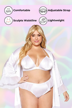 Load image into Gallery viewer, Matte satin robe, bralette, and thong set, Three piece Set
