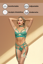 Load image into Gallery viewer, Lace and Strappy Elastic Bra with Panty and Neck choker
