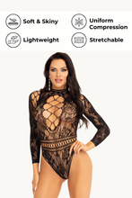 Load image into Gallery viewer, High Neck Lace and Net Keyhole Back Bodysuit
