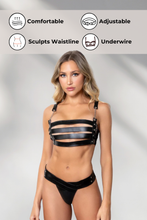 Load image into Gallery viewer, Vegan leather wide strap bra set
