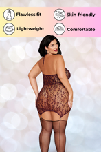 Load image into Gallery viewer, Leopard Pattern Knitted Seamless Fishnet Chemise with Rhinestone Accents
