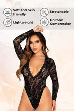 Load image into Gallery viewer, VIP Status Lace Bodysuit, Sexy Lace Bodysuit with Rhinestone Accents
