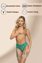 Load image into Gallery viewer, Lurex Lace &amp; Strappy Elastic High Waist Panty with Open Back and Garter Strap
