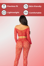 Load image into Gallery viewer, Wild Hearts Crop Top and Footless Tights, Heart Net 2-Piece Lingerie Set
