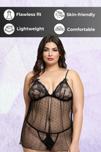 Load image into Gallery viewer, Lace and Dot Mesh Babydoll Set
