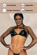 Load image into Gallery viewer, Slave 4 U Vinyl Hooded Bra Set, Fishnet and Vinyl Lingerie Set
