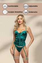 Load image into Gallery viewer, Satin bustier with Removable straps and G-string
