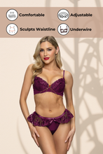 Load image into Gallery viewer, Two-Piece Embroidered Lace Bra with Skirted G-string
