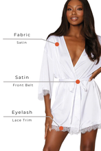 Load image into Gallery viewer, Satin and eyelash lace trim bridal robe, Robe with Satin Belt
