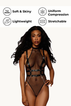 Load image into Gallery viewer, Fishnet teddy and faux-leather harness set
