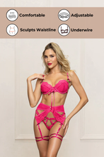 Load image into Gallery viewer, Three-Piece Lace and Mesh Bra Set with Gold elastic strap detail
