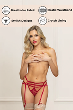 Load image into Gallery viewer, Lurex Lace Thong with Strappy Elastic Detail and Open Crotch
