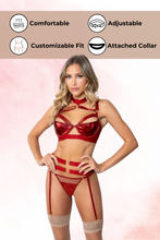 Load image into Gallery viewer, Lame and fishnet bra set with strappy elastic detail
