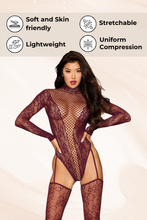 Load image into Gallery viewer, Seamless Knitted Lace Teddy Bodystocking with Garters and Stockings
