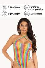 Load image into Gallery viewer, Rainbow striped cross-over halter bodysuit
