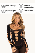 Load image into Gallery viewer, Seamless opaque cut-out footless bodystocking
