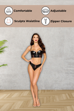 Load image into Gallery viewer, Stretch Faux-Leather Bra and Garter Panty Set
