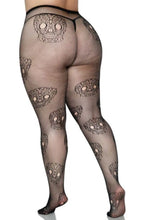 Load image into Gallery viewer, Calavera Plus Lace Skull Fishnet Tights
