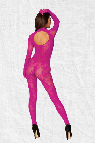 Floral knitted fishnet bodystocking, Long sleevesBodysuit