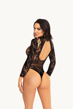 Load image into Gallery viewer, High Neck Lace and Net Keyhole Back Bodysuit
