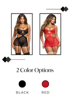 Load image into Gallery viewer, Two-Piece Lace and Satin Ribbon Chemise Set
