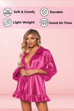 Load image into Gallery viewer, Faux Crepe Silk Robe With Marabou Trim
