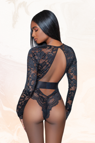 Long sleeves sheer-lace bodysuit