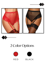 Load image into Gallery viewer, High waisted mesh and lace garter thong
