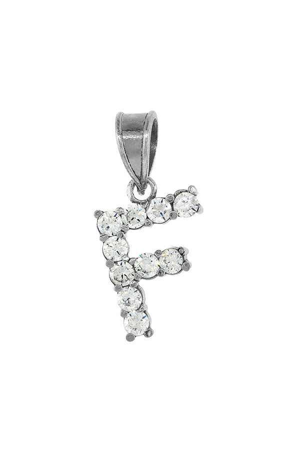 Sterling Silver Cubic Zirconia Initial Letter F Alphabet Pendant