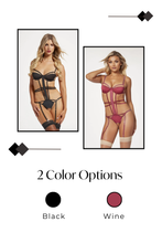 Load image into Gallery viewer, Strappy Rhinestone Open Crotch Thong Teddy
