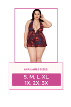 Load image into Gallery viewer, Printed Chiffon and Dot Mesh Babydoll with G-String
