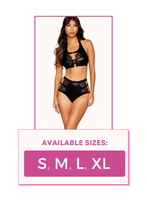 Load image into Gallery viewer, Stretch faux-leather bralette and panty, Two Piece Lingerie Set
