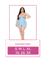 Load image into Gallery viewer, Floral Embroidery Lace and Stretch Mesh Babydoll with G-String
