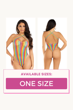 Load image into Gallery viewer, Rainbow striped cross-over halter bodysuit
