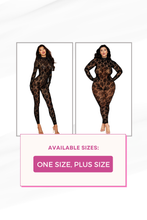 Load image into Gallery viewer, Seamless Large Rose Design Fishnet Catsuit Bodystocking
