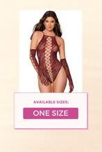 Load image into Gallery viewer, Seamless zebra fishnet teddy and glove, Fishnet Bodysuit with High neck design
