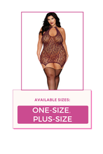 Load image into Gallery viewer, Leopard Pattern Knitted Seamless Fishnet Chemise with Rhinestone Accents
