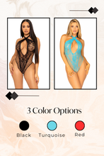 Load image into Gallery viewer, Can&#39;t Say No Lace Teddy, Keyhole Crossover Halter Bodysuit

