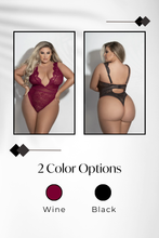 Load image into Gallery viewer, Eyelash &amp; Floral Lace Teddy – Adjustable Straps, Gold Hardware &amp; Thong Back Lingerie
