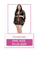 Load image into Gallery viewer, Seamless Fishnet and Opaque Long Sleeve Chemise with Organic Shape Ring Connector
