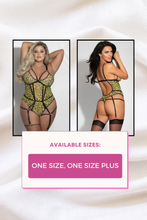 Load image into Gallery viewer, Leopard Print Mesh Teddy with Strappy Elastic Details – Adjustable Straps, Attached Garters &amp; Thong Back
