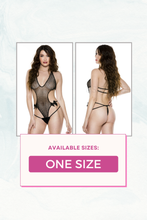 Load image into Gallery viewer, Fishnet neck tie teddy, Thong Cut Back Bodysuit with Single Strap Waistband
