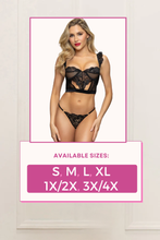 Load image into Gallery viewer, Two Piece Bustier Set, Lace and Mesh Bustier and Thong
